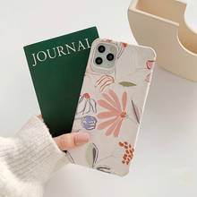 Retro embossing cute Phone Case For iPhone 11 Pro Max XR XS Max 7 8 Plus X case silicon cover Flowers Leaf art painting abstract 2024 - buy cheap