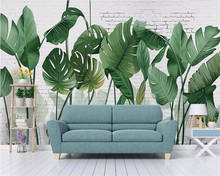 beibehang Custom Nordic Hand-painted Brick Plant Banana Leaf papel de parede Living room TV Background 3d Wallpaper 2024 - buy cheap