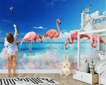 Beibehang papel de parede para o quarto das crianças moderno minimalista pequeno fresco mar flamingo fundo papier peint mural 3d 2024 - compre barato