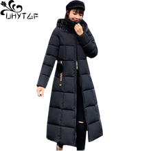 UHYTGF Casual down jacket female winter coat Korean loose cold warm plus size outerwear fur collar hooded long cotton coats 1785 2024 - buy cheap