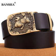 New Fashion Belts for Men Genuine Leather strap Vintage solid brass smooth buckle animals Waist Belt Jeans accessories cowboy 2023 - buy cheap