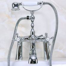 Polished Chrome Bathroom Shower Taps Deck Mounted Clawfoot Bath Tub Faucet Dual Handle Mixer Tap with Handheld Shower  Wna125 2024 - buy cheap