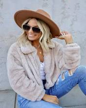Hot thick women fluffy cropped jacket coat lapel fleece fur casual jacket winter soft fur jacket for women elegant stuffed coat 2024 - buy cheap