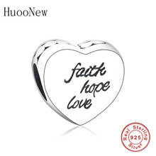 Huoonew caber pandora charme pulseira pulseira 925 prata esterlina carta fé amor esperança coração grânulo para fazer berloque diy 2024 - compre barato