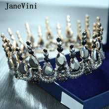 JaneVini Vintage Baroque Black Round Bridal Crowns and Tiaras Diadem Headdress Crystal Pageant Wedding Hair Jewelry Accessories 2024 - buy cheap