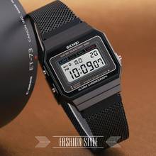 SKMEI-reloj Digital LED Retro, pulsera electrónica cuadrada de moda, relojes deportivos con banda de malla de acero 2024 - compra barato