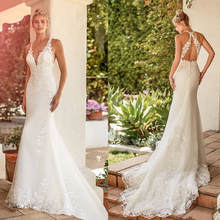 Vestidos de novia de sirena con apliques de encaje, elegantes, sin mangas, espalda abierta 2024 - compra barato