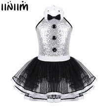 Kids Girls Modern Lyrical Ballet Dancewear Ballerina Tutu Costume Shiny Sequins Decorative Button Gymnastics Leotard Dance Dress 2024 - buy cheap