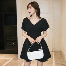 YIGELILA Autumn New Arrivals Black Dress V-neck Short Sleeves Solid Dress A-line Empire Slim Above Knee Mini Dress 65209 2024 - buy cheap