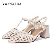 Vichelo Hot pointed toe shallow hollow out high heels high fashion Korean girls energy maiden buckle straps women sandals L18 2024 - buy cheap