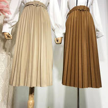Falda plisada de estilo Vintage para mujer, falda de estilo coreano, con cinturón de cintura alta, color sólido, Midi, para oficina, primavera y otoño, 2021 2024 - compra barato