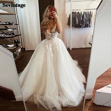 Sevintage-vestido de boda de Encaje Vintage, bohemio, de princesa, para bodas, cuello redondo, blanco, para novia, vestidos hechos a medida 2024 - compra barato