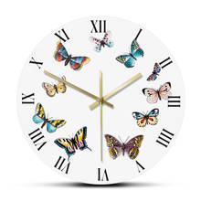 Bonito borboletas coloridas arte decalques design moderno slient relógio de parede numerais romanos produtos dropshipping reloj de pared 2024 - compre barato
