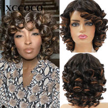 Short Afro Curly Wigs With Bangs ForBlack Women Synthetic Wigs African Ombre Glueless Dark Brown Highlights Daily Fiber Wigs 2024 - buy cheap
