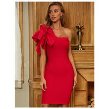 Vestido feminino ombro único sem mangas babados, peça vestido bandage vermelho sexy festa verão 2021 2024 - compre barato