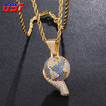 US7 Earth In Hand Pendant Necklace Bling Plated Blue and White Cubic Zircons for Men&Women Trendy Hip Hop Jewelry Gifts 2024 - buy cheap