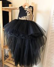 Flower Girl Dresses Black Tulle Sleeveless Hi-Lo Kids Pageant Gowns For Weddings First Birthday Dresses 2024 - buy cheap