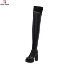 Original Intention Stylish Over the Knee High Black Boots Woman Round Toe High Platform Boots Chunky Heels Lace Shoes Woman 2024 - buy cheap