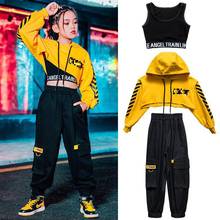 Girls Hip Hop Dance Costumes Yellow Sweatshirt Cropped Hoodie Vest Black Overalls Kids Child Jazz Hiphop Dance Clothes Outfits 2024 - buy cheap