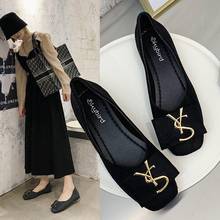 Brand Spring and summer new style casual single sole soft suede metal buckle shoes shallow mouth gentle fairy flat Tsutsu black 2024 - buy cheap