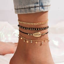 Tocona 4pcs/sets Boho Shell Bead Anklets for Women Clear Rhinestone Tassel Foot Chain Gold Color Alloy Metal Jewelry 17495 2024 - buy cheap