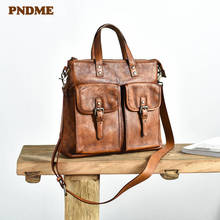 PNDME vintage high-quality genuine leather men's briefcase luxury natural real cowhide work handbag casual brown messenger bags 2024 - buy cheap