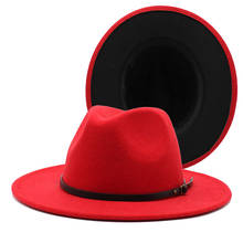 Black Red Patchwork Wool Felt Jazz Fedora Hats Belt Buckle Decor Women Unisex Wide Brim Panama Party Trilby Cowboy Cap 56-61cm 2024 - buy cheap