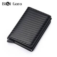 BISI GORO Antitheft Carbon Fiber Credit Card Holder Men Vintage Rfid Blocking Security Wallet PU Leather Aluminum Box Slim Purse 2024 - buy cheap