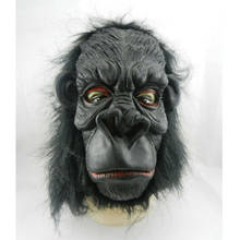 1 шт. забавная черная маска гориллы для взрослых перчатки Orangutan маска для головы полная голова меховая грива латекс жуткая маска животного 2024 - купить недорого