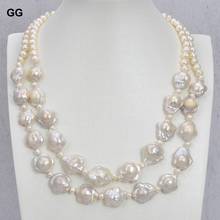 GuaiGuai-collar de flores blancas cultivadas para mujer, 2 filas, 19 ", Keshi, perlas, clásico 2024 - compra barato