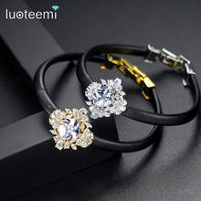 LUOTEEMI 2021 New Black Leather Bracelets for Women Clear Gold Cubic Zirconia Handmade Top Quality Accessories Women Daily Wear 2024 - buy cheap