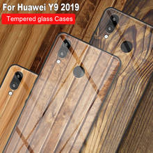 Wood Solid Timber pattern Tempered Glass Phone Case For Huawei Y9 2019 Black Marble Pattern Cover HuaweiY9 y 9 Protective Cases 2024 - buy cheap