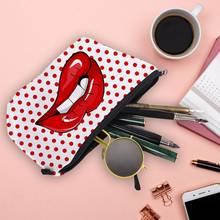 Creative Cute Printing Makeup Bags With Red Dot Lip Pattern Organizer Bag For Portable Travel Ladies Pouch Women Cosmetic Bag 2024 - buy cheap