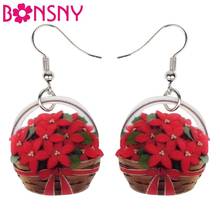 Bonsny Acrylic Christmas Floral Flower Basket Earrings Drop Dangle Women Girl Kid Charm Gift Party Festival Fashion Decorations 2024 - buy cheap