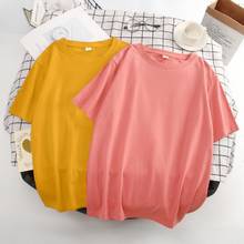 T Shirts Women Summer 2021 Solid O Neck Short Sleeve Female Tops Loose Casual Polyester Ladies Tees 2024 - buy cheap