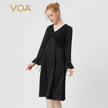 Повседневное шелковое платье VOA 19 мм с треугольным вырезом и кружевной вышивкой 2024 - купить недорого