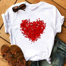 Женская футболка с принтом красного сердца и бабочки, модная повседневная женская футболка с круглым вырезом, 90s Lady Yong Girl, новые подарки на день Святого Валентина 2024 - купить недорого