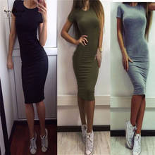 Sexy Slim Women Dress Summer Short Or Long Sleeve Bodycon Tight Casual O-Neck Dresses Half Sleeve Solid Female Pencil Dress 2024 - buy cheap