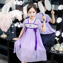 Little Girls short-sleeved Hanfu Chinese Style dresses For Children Kid Girl Embroidery Dance Princess Dress 2024 - buy cheap