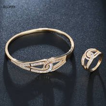 RLOPAY Luxury Copper Bangle Ring Sets Fashion Dubai Bridal Jewelry for Women Wedding Brincos Para As Mulheres 2024 - buy cheap