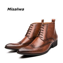 Misalwa Brogue College Style Men Chelsea Boots Lace up Versatile Leather Male Shoes Wedding Party Ankle Casual Short Boots 2024 - buy cheap