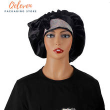 Custom Logo Black Bling Women Satin Double Layer Bonnet With Edge Control Wrap Tie Headband 2024 - buy cheap