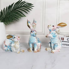 Decoración de estilo nórdico para el hogar, decoración de resina de conejo pintado, accesorios para ventanas de sala de estar, adornos artesanales de animales bonitos 2024 - compra barato