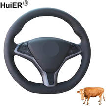 Funda para volante de coche cosida a mano, envoltura de cuero de vaca para Tesla modelo S modelo X Volan, trenzada, resistente al desgaste 2024 - compra barato