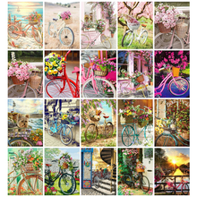 Huacan 5d Diamond Painting Full Drill Square Bicycle Farmhouse Home Decor Mosaic Bike Landscape Embroidery Flower Diamond Art 2024 - buy cheap