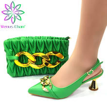 Zapatos de mujer africana y bolso para combinar, cómodos, italianos, con tacón, para fiesta, zapatos y Bolsa, vestido de boda, verde 2024 - compra barato