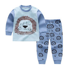 Детские пижамные комплекты с мультяшным принтом хлопковая одежда для сна для мальчиков осенне-весенние топы с длинными рукавами для девочек + штаны От 1 до 6 лет из 2 предметов 2024 - купить недорого