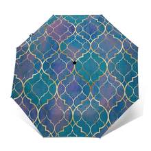 Wind Resistant Fully-Automatic Umbrella Watercolor Geometric Moroccan Rain 3 Folding Parasol Travel Car Umbrella 2024 - buy cheap