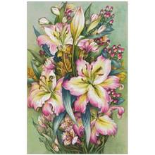 Pink lily flower patterns Counted Cross Stitch 14CT 18CT DIY wholesale Chinese Cross Stitch Kits Embroidery Needlework Sets 2024 - buy cheap