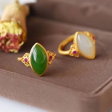 Chalcedony Ring Charm Jewelry Hetian Jade Agate 925 Silver Natural Carved Amulet Gifts for Her Women 2024 - buy cheap